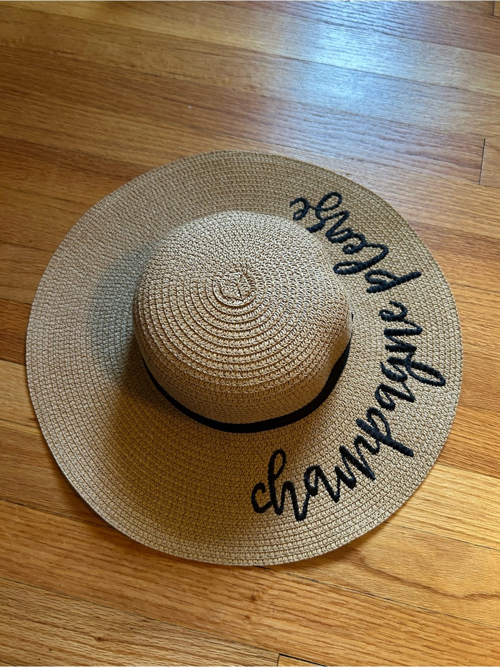 Wide Brim Straw Sun Hat “Champagne Please”